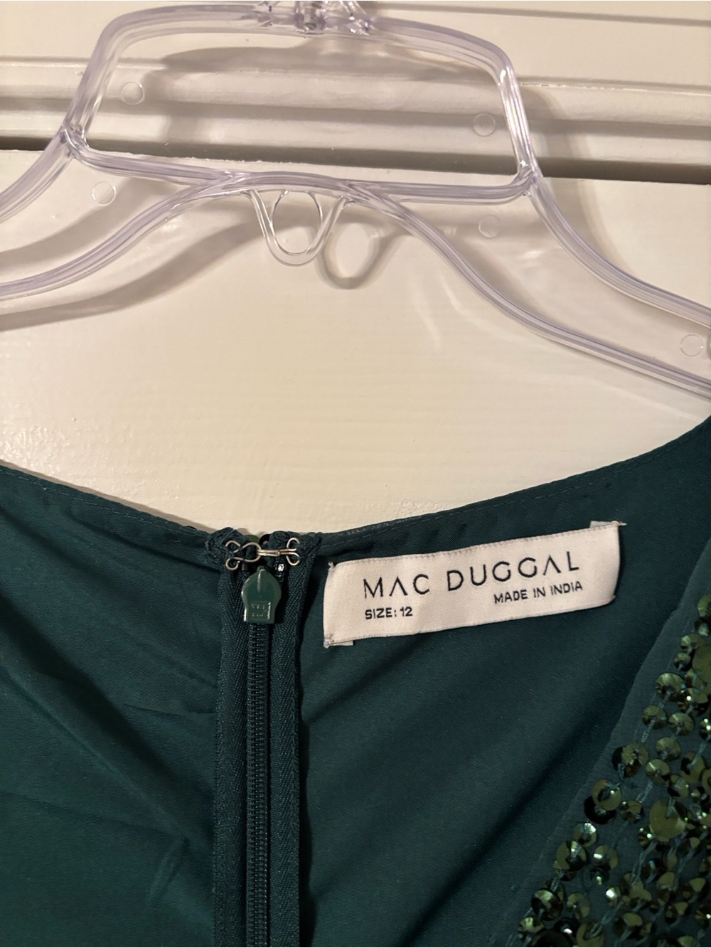 Mac Duggal Sequined Emerald Green V-Neck Midi Dress - Picture 2 of 6